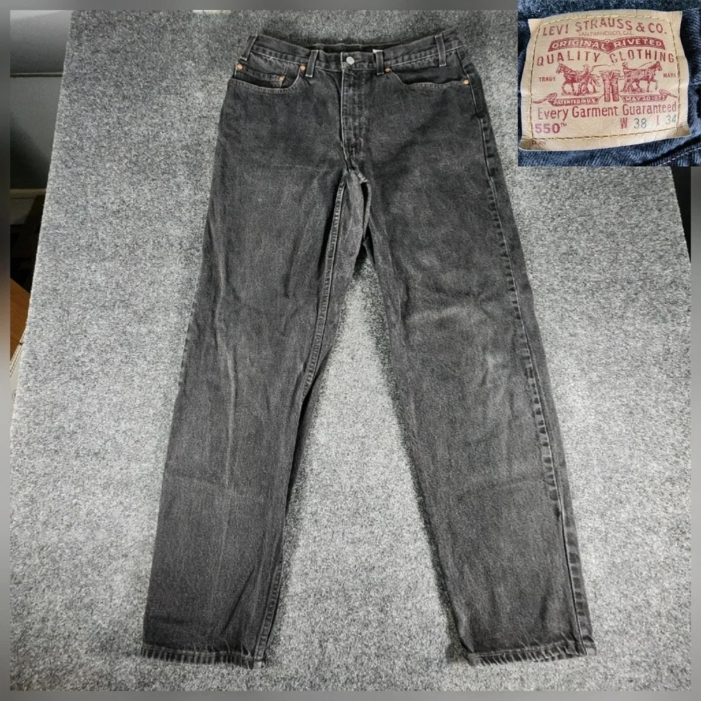 VTG Levis 550 Jeans Black Men's 38x34 Fit 34x32 Y2K 2000‎ Relaxed Fit Denim